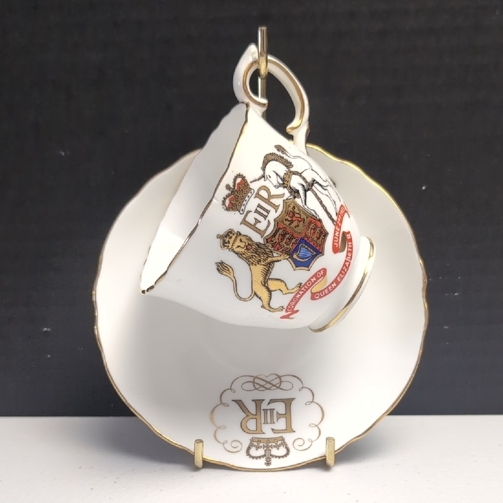 Coronation of Queen Elizabeth 2nd Staffordshire Bone China Tea Cup and Saucer